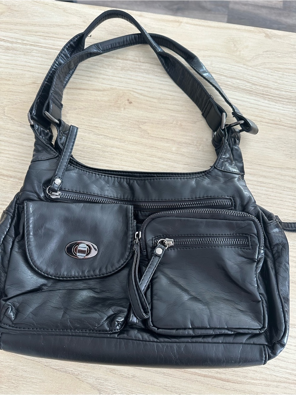Black Women’s Shoulder Bag - Classic Multi-Pocket Carry